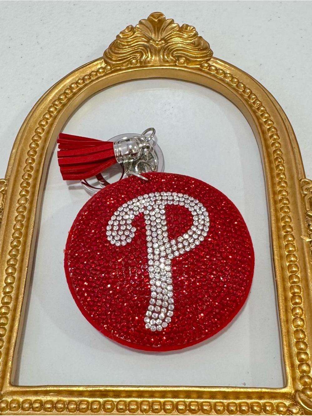 New Red Crystal 'P' Tassel Keychain